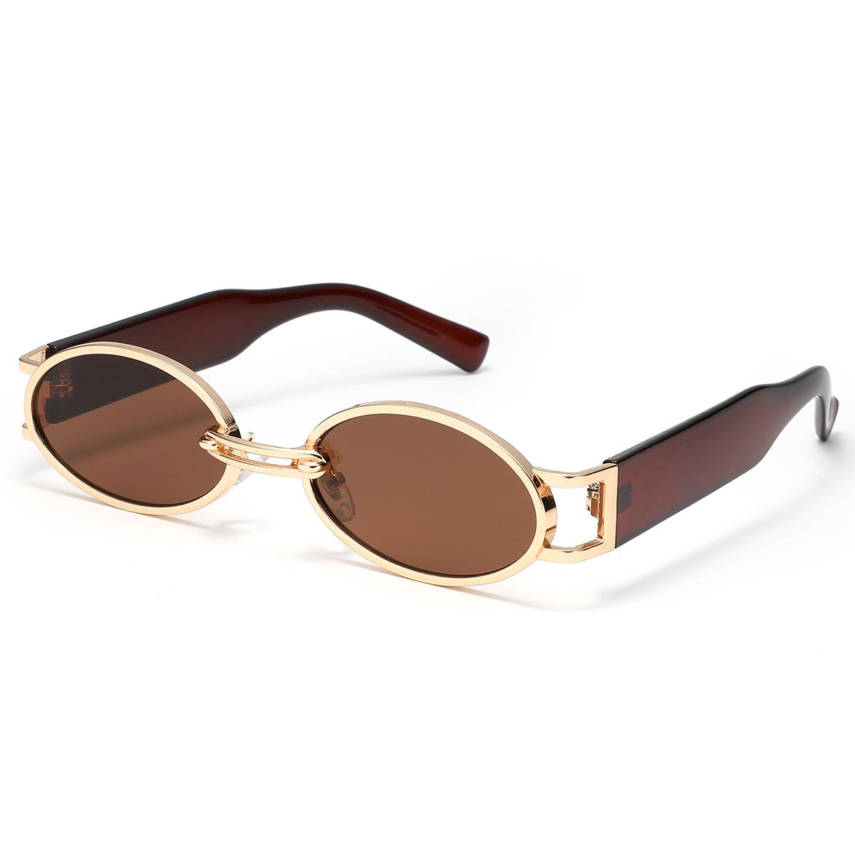 

Retro Oval Sunglasses Gold Metal Frame Black Temple UV400 Trendy Eyewear For Men Women Street Style Party Daily Wear