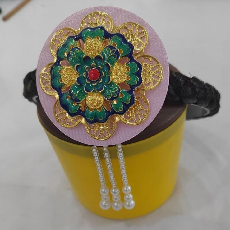 Blue Glaze Pearls Korean Hair Hoop Traditional Headband for Stage Shows and Ethnic Festivals Handmade Hair Accessories