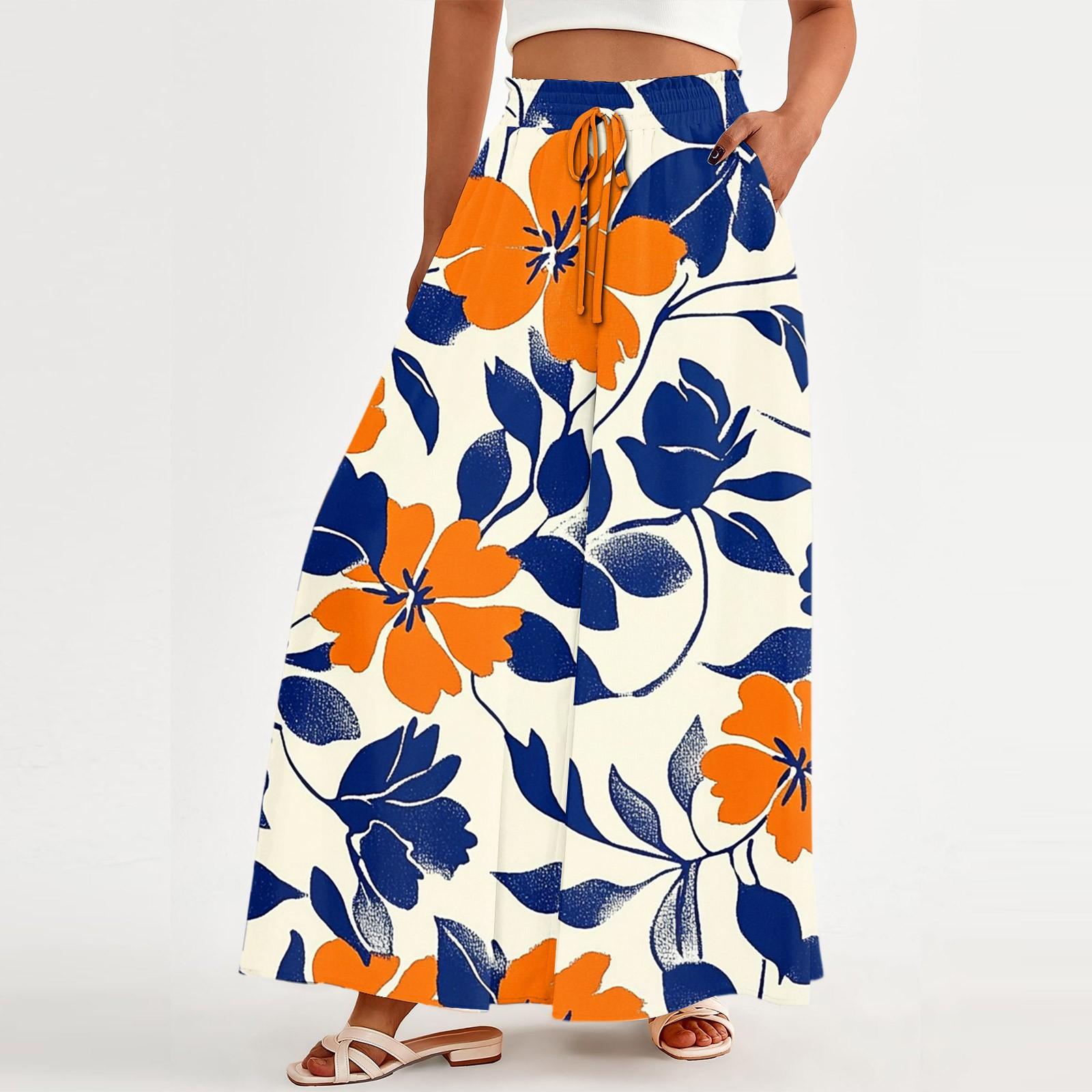 

Женские свободные повседневные брюки с бохо-цветочным принтом, струящиеся брюки с высокой талией и сумкой XL