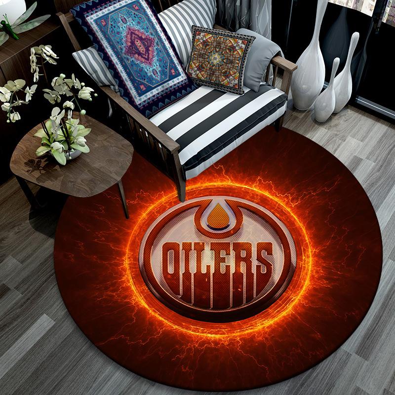 Edmonton Oilers Round Area Rug,Carpet Rug for Living Room Bedroom Sofa Playroom Decor,Non-slip Floor Mat