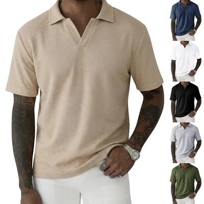 Men’s Short Sleeve Knit Polo Shirt with V Neck and Classic Collar for Casual and Everyday Wear