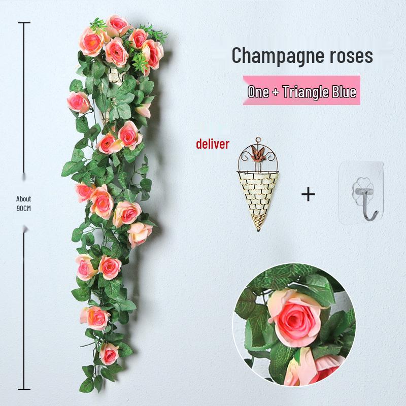 Decorazione con Rampicante di Rose da Appendere a Parete per Interni - Cesto di Fiori Artificiali per Soggiorno
