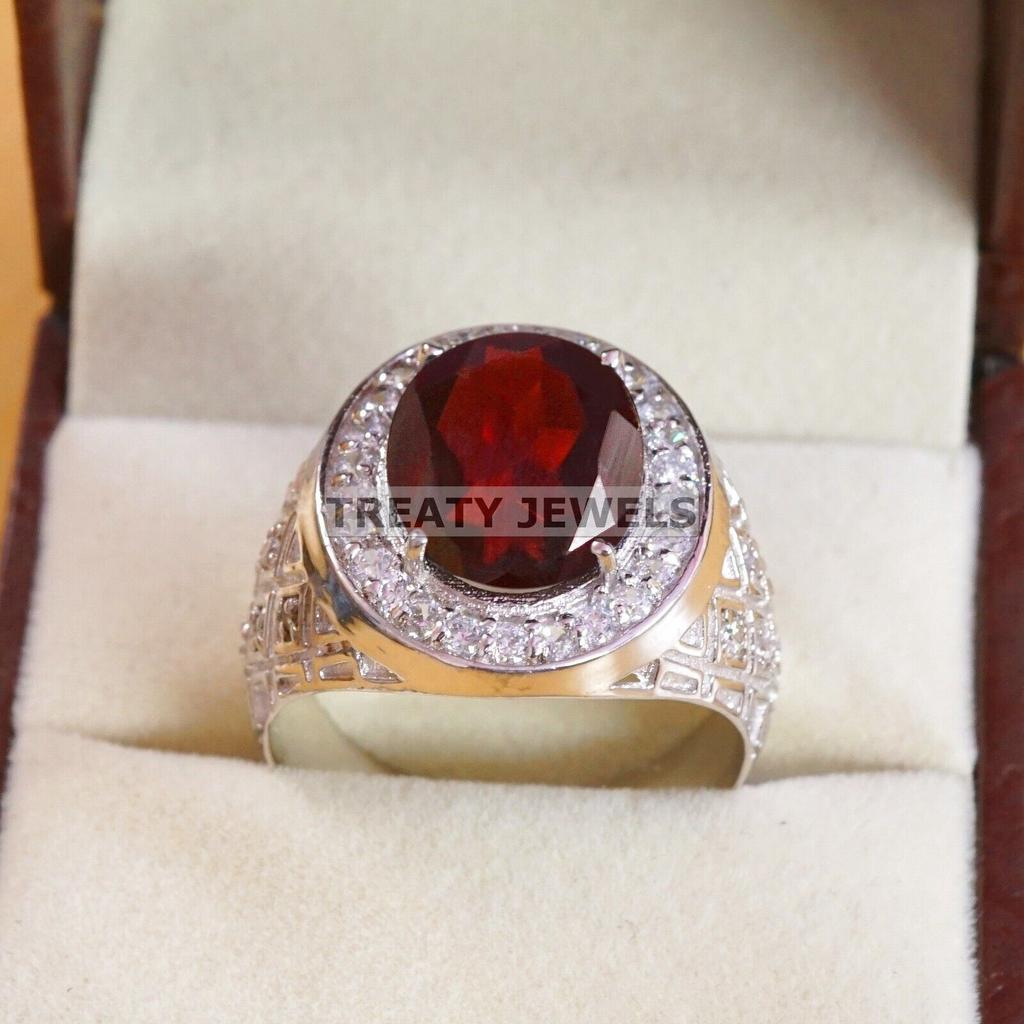 Garnet Oval Cut Gemstone With 925 Sterling Silver Ring For Men's #B67 JL375671365664