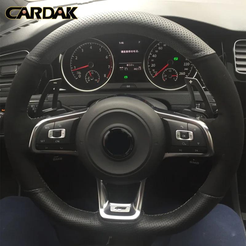 CARDAK Schwarzes Wildleder Leder Auto Lenkradbezug für Volkswagen Golf 7 MK7 GTI R VW Polo Scirocco 2015 2016
