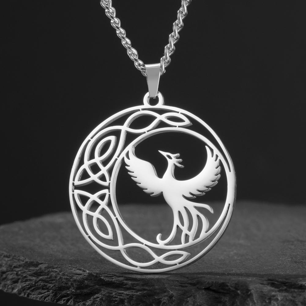 

Мифологические Животные Ожерелье Феникс Мощный Тотем Кельтский Полумесяц Защитный Амулет Ювелирные Изделия из Нержавеющей Стали A steel color