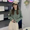 Women Striped Long Sleeve Loose Contrasting Color T Shirt Top Korean Style Autumn Winter New Bottoming Shirt