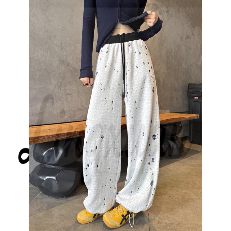

2026 Spring/Summer Women s American Style Ripped Jacquard Sweatpants - High-End and Versatile. Medium