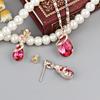 1 Set Women Necklace Elegant Luxury Noble Gift Red Waterdrop Rhinestone Inlaid Stud Earrings Kit Fashion Jewelry