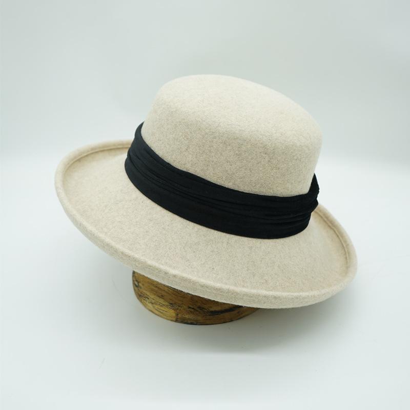

Japanese Elegant Retro Small Fragrance Beige Woolen Top Hat Women S Autumn And Winter British French Versatile Basin Hat Flannel Felt M（56-58cm）