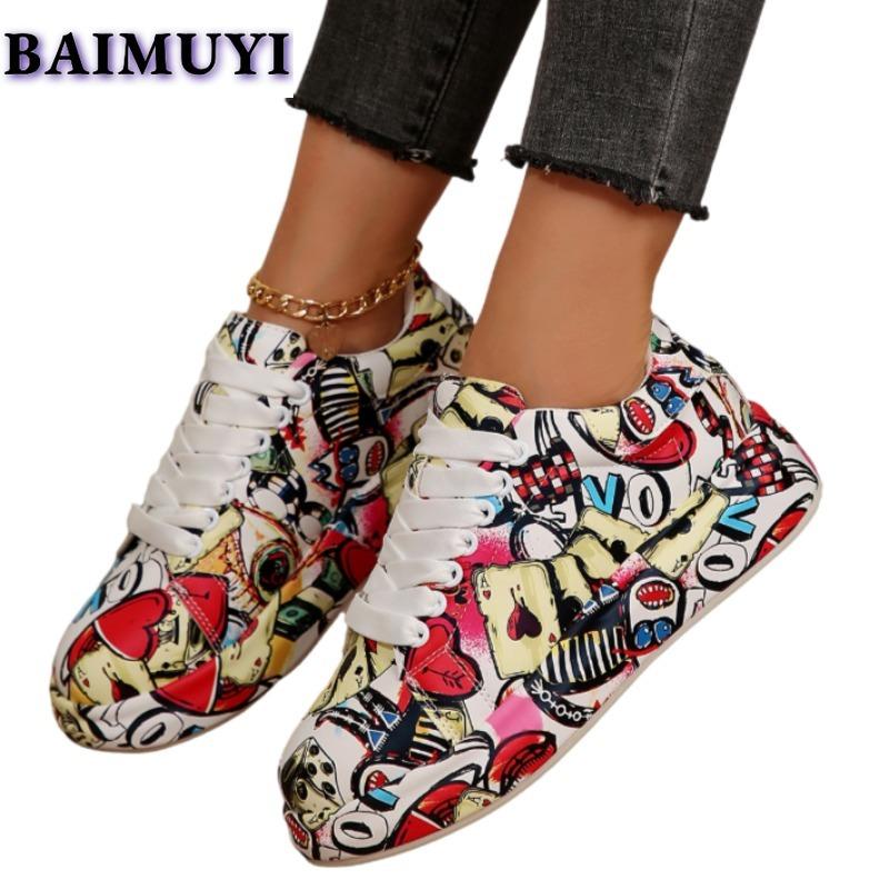Random Graffiti Women Flats Sneakers Casual Running Shoes Winter 2025 Trend Brand New Sport Travel Shoes Hiking Mujer Zapatos