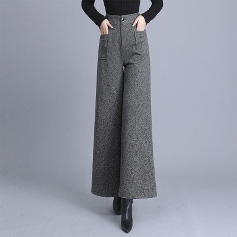 High Waist Wool Flared Wide-Leg Trousers for Autumn/Winter L