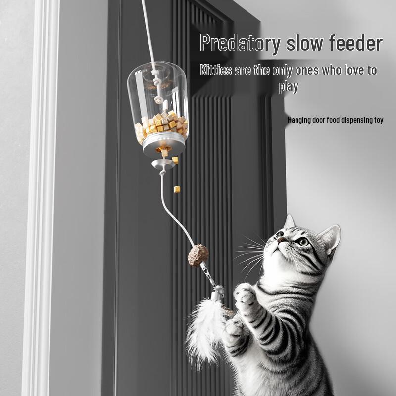 Interactive Door-Hanging Cat Food Dispenser & Teaser Toy