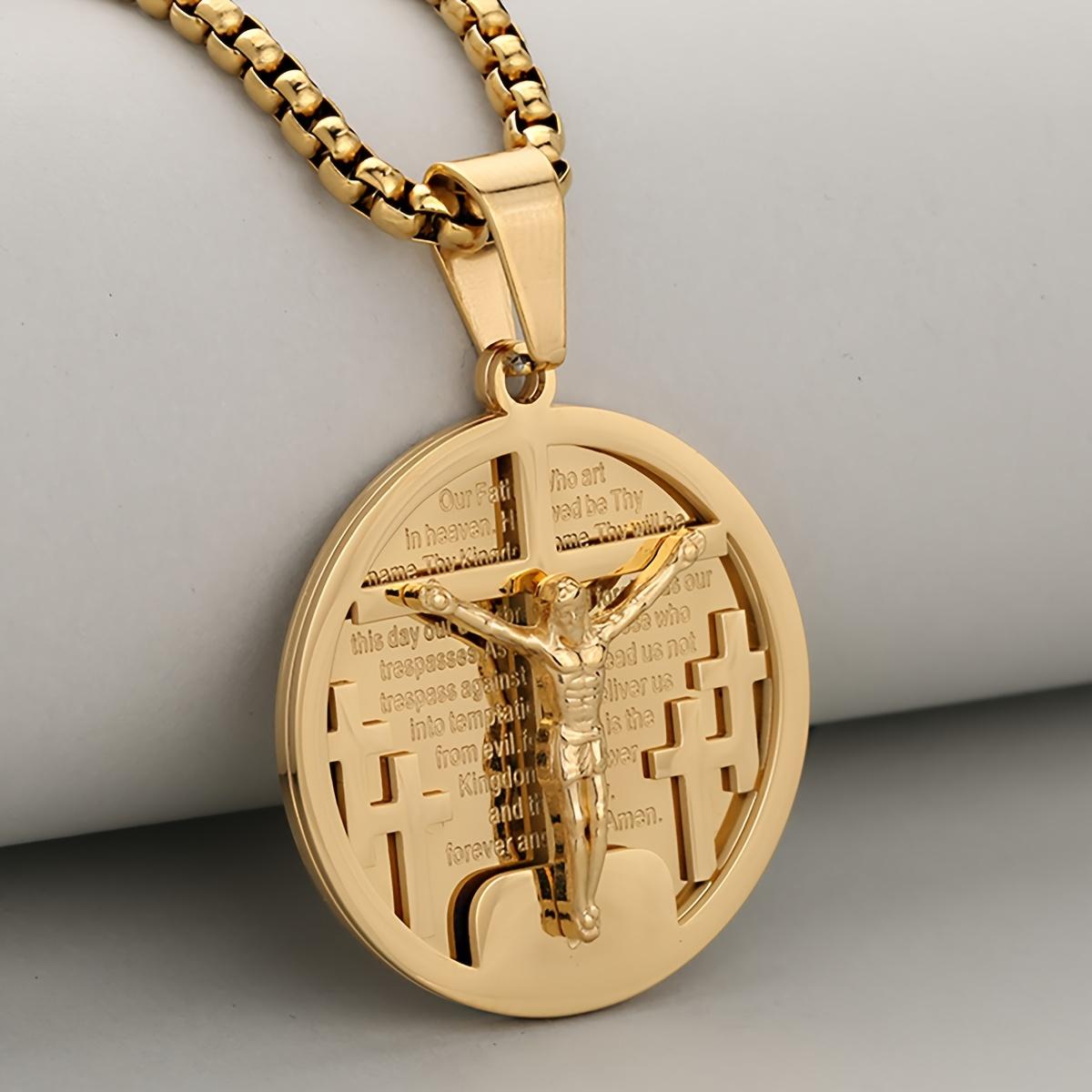 [Hip Hop Jesus Cross Pendant] Hip Hop Jesus Cross Pendant - 316L Stainless Steel Round Necklace