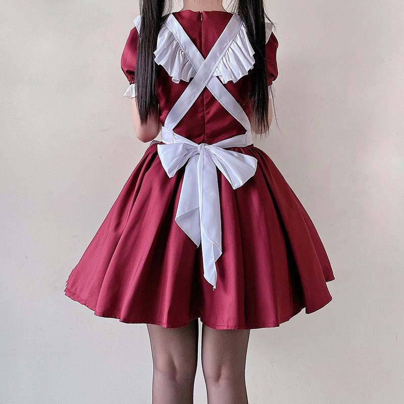 Red maid outfit Japanese Alice cute soft girl Lolita Lolita maid costume cafe dress