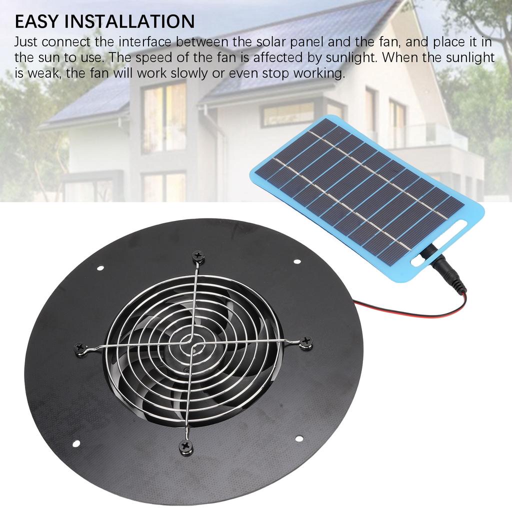 Solarbetriebener Abluftventilator Rund 5W Tragbarer Solarpanel-betriebener Ventilator Leise für Hühnerställe Gewächshäuser Schuppen Tierhäuser Blau