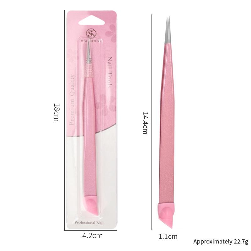 Multifunctional Double-Ended Nail Tool: Tweezers & Silicone Pressing Stick for Nail Art