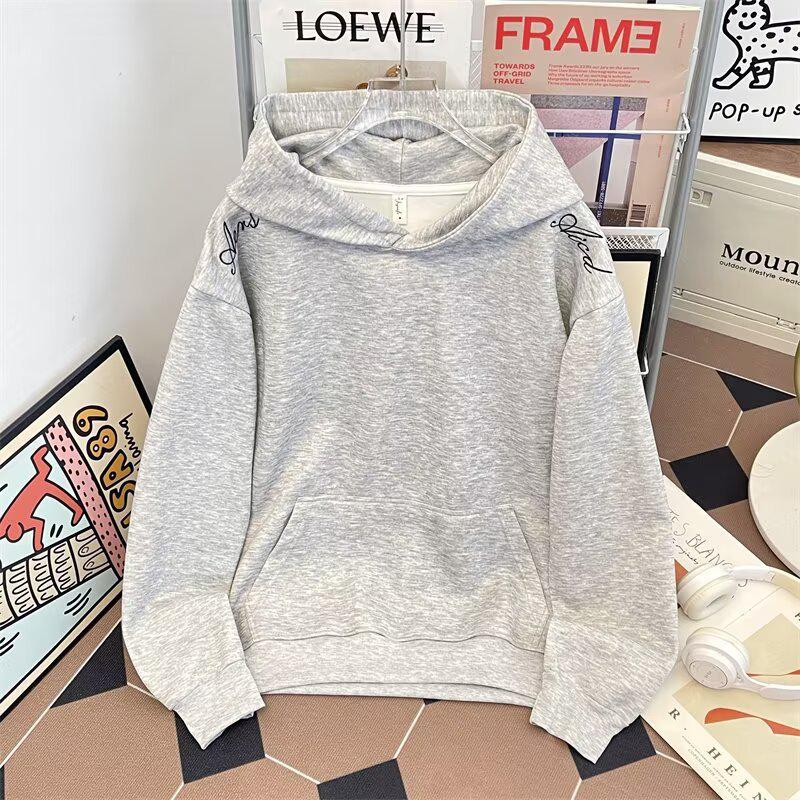 American Retro Letter Embroidery Hoodie: Unisex Heavyweight Sweatshirt for Autumn/Winter, Long Sleeve Style M