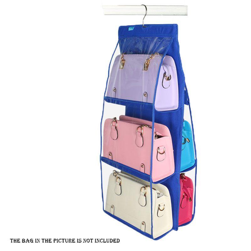 Elegant And Spacious 6 Pockets Clear Hanging Purse Handbag Tote Bag Organizer Rack