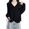 Belly Covering V-neck Single Breasted Loose-Fit Knitting Cardigan