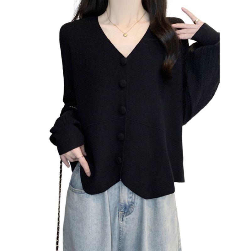 Belly Covering V-neck Single Breasted Loose-Fit Knitting Cardigan