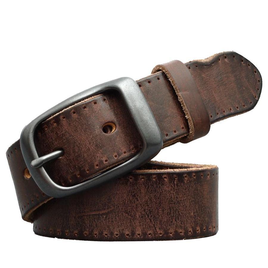 First Layer Pure Cowhide Needle Buckle Belt for Men, Retro Versatile Denim Belt for Men, Simple and Casual Leather Belt for Men