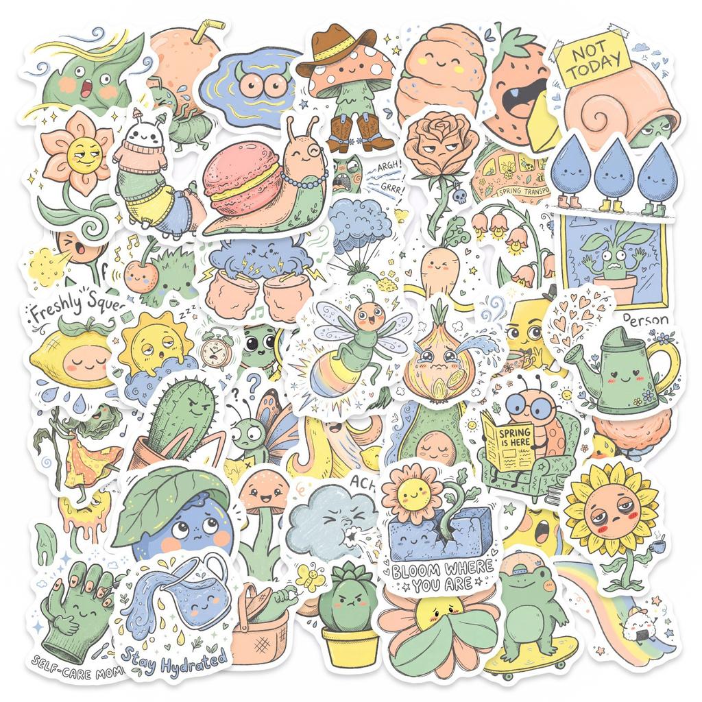 50/100 Pcs Funny Cartoon Personified Plant Stickers DIY Waterproof Removable for Phone Suitcase Helmet Bicycle File Holder Decal