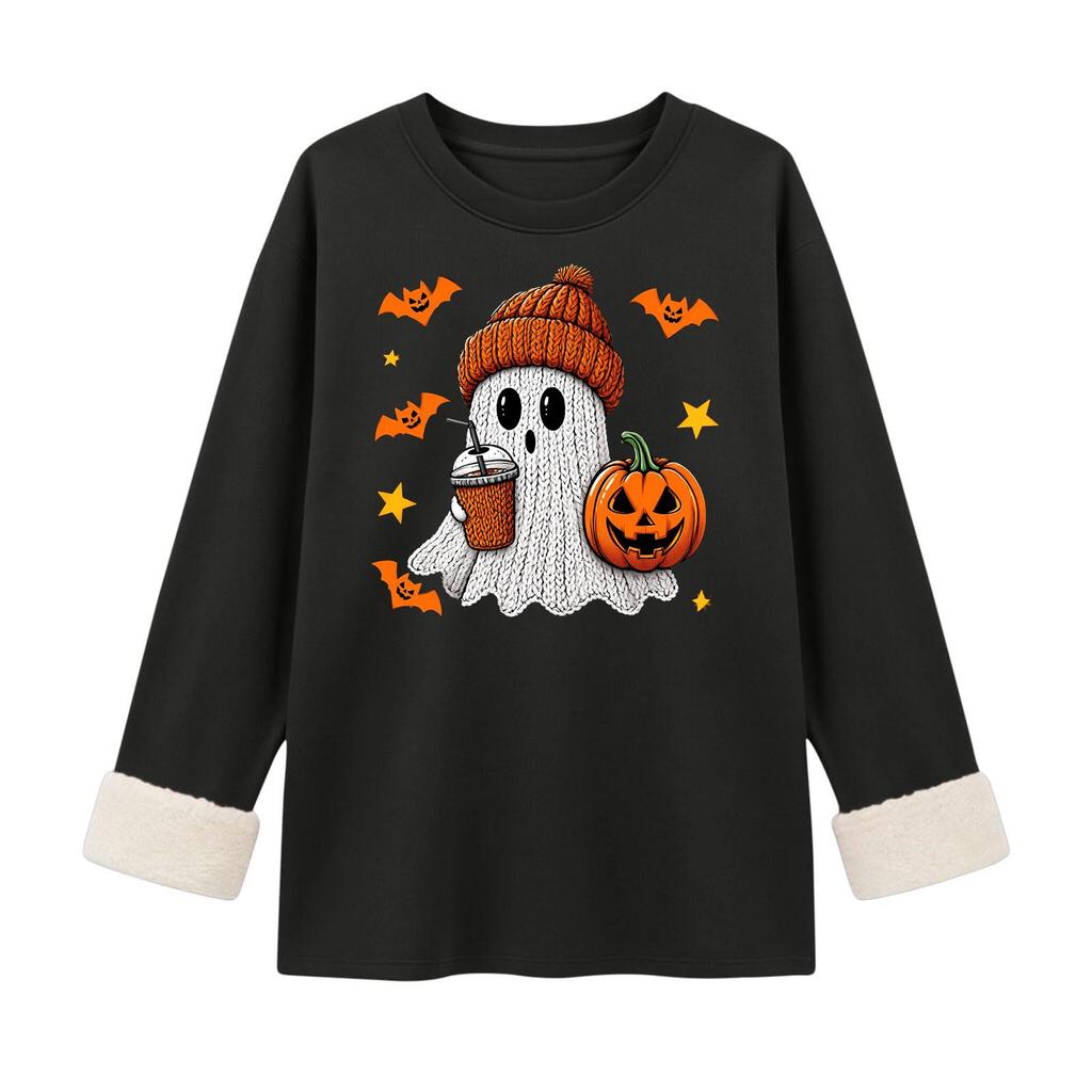Women's Halloween -Lined Long Sleeve Round Neck Print Casual Winter Top