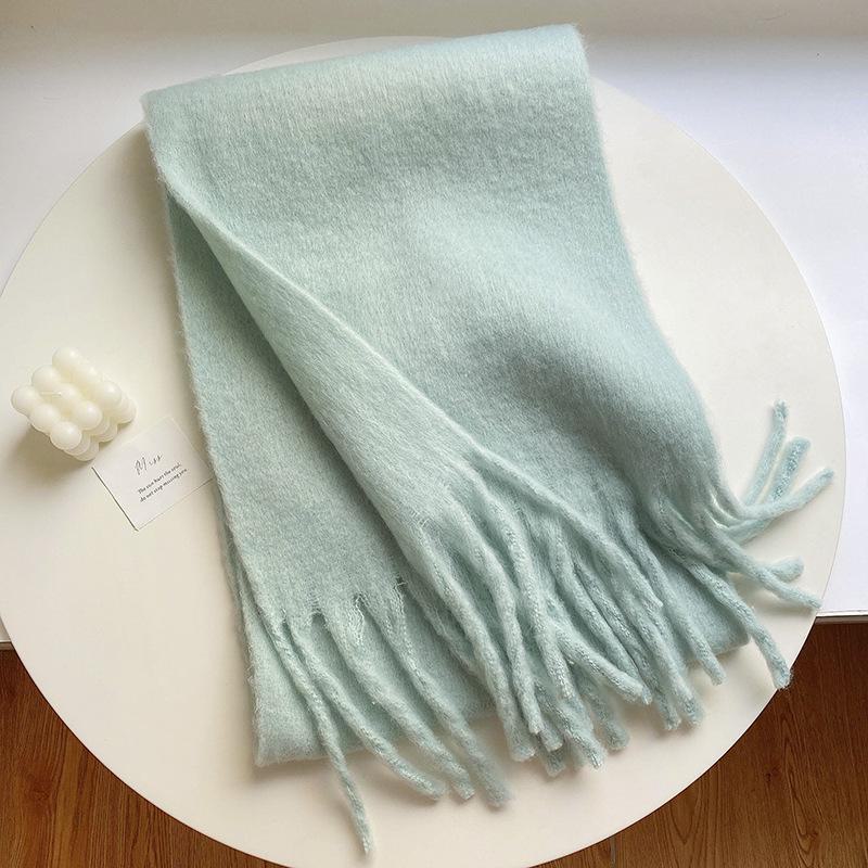 Sciarpa da donna spessa e soffice in stile coreano: Colore Solido, Imitazione Cashmere, Scialle Caldo da Collo Versatile per Autunno/Inverno 2023.