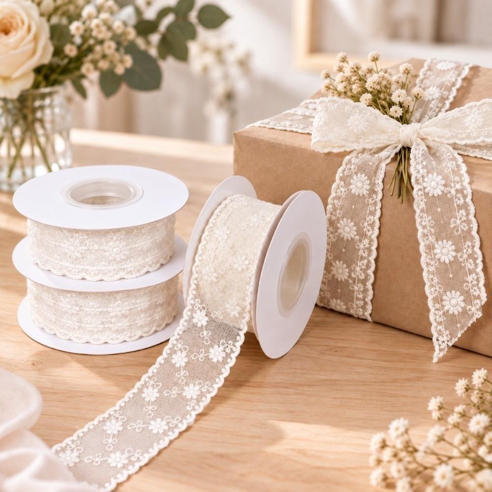 Floral Embroidery Floral Lace Trim Ribbon 5 Yards/Roller Gifts Packaging Material Lace Roll Trim