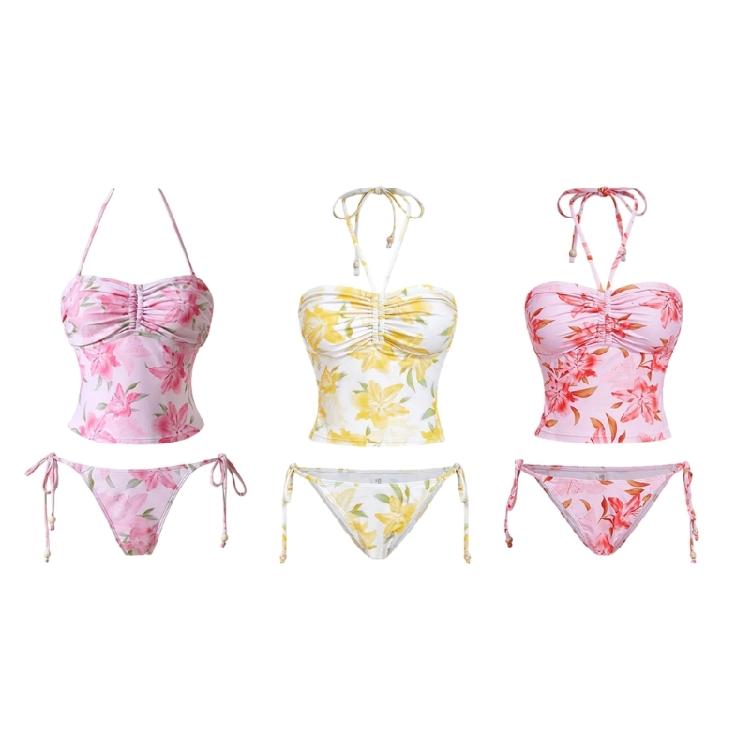 Fashionable Halterneck Style Tankini With Colorful Flower Pattern Ideal For Vacation Wear Top With Matching Bottoms