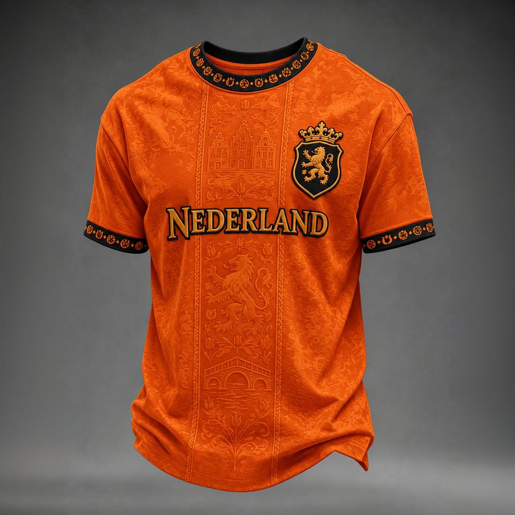 Men's Casual Printed Short Sleeve T-Shirt with Netherlands Letter Graphic, Lightweight Breathable Round Neck