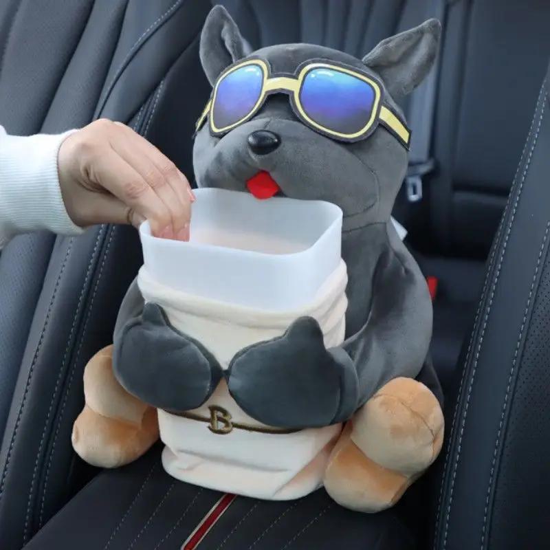 Cute Car Tissue Box Creative Cartoon Car Armrest Box Garbage Can Tissue Bag Multi-functional Auto Interior Storage Decoration