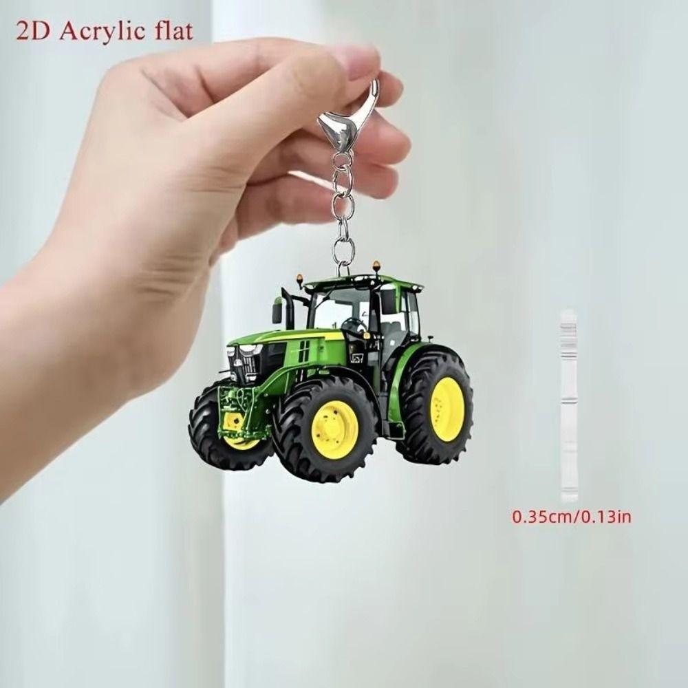 Acrylic Tractor Keychain 2D Flat Car Key Ring Fun Bag Charm  For Kids Adults Souvenir Keepsake