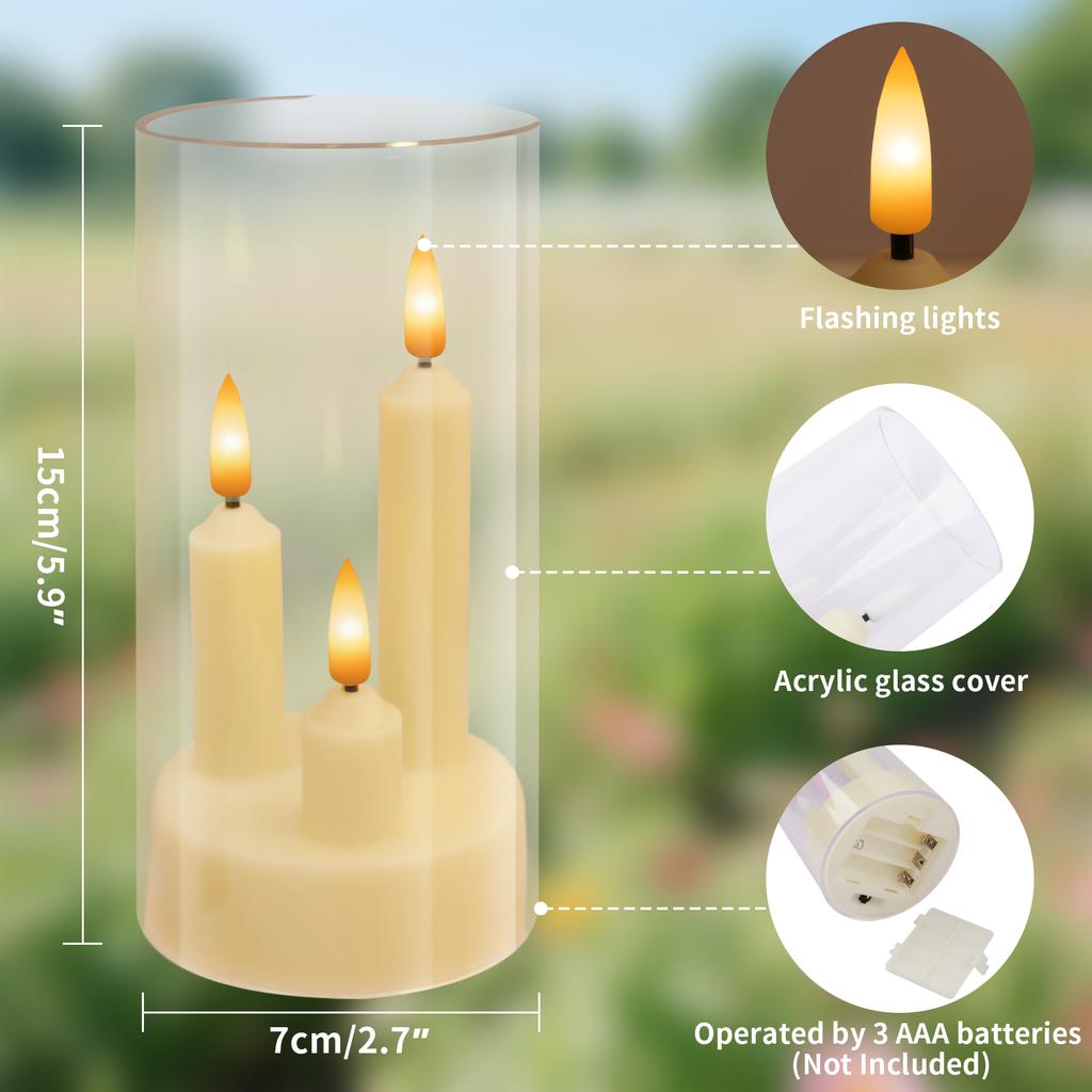Xiaomi Clear Acrylic 3 Wick Flickering Flameless LED Candles Battery Operated Realistic Pillar Candles for Home Weddings Parties Decor