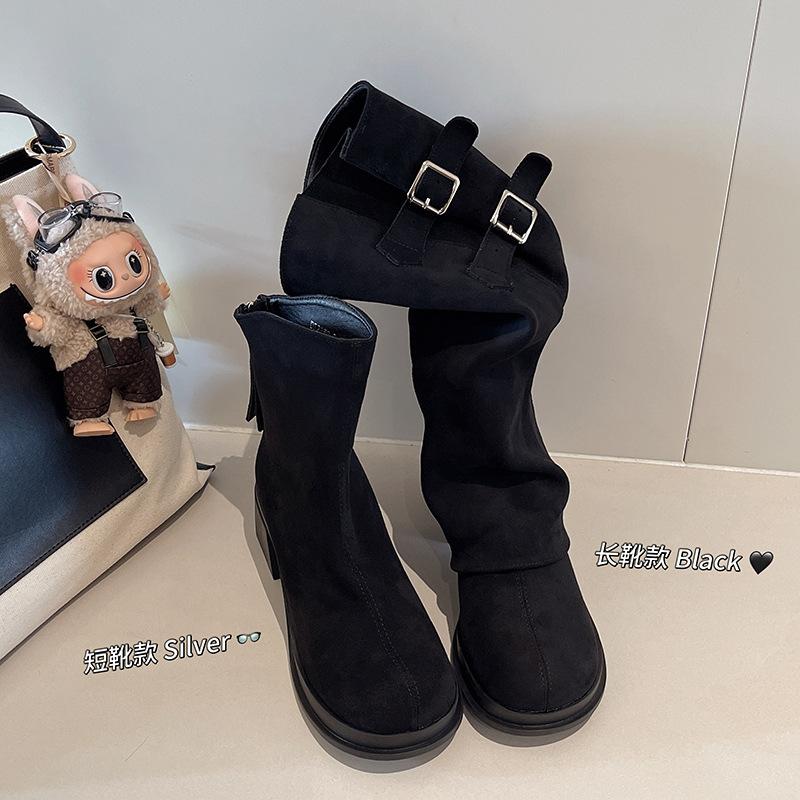 Beige retro detachable boots thick heel Martin boots women's 2025 new spring and autumn height-increasing and thin knight boots