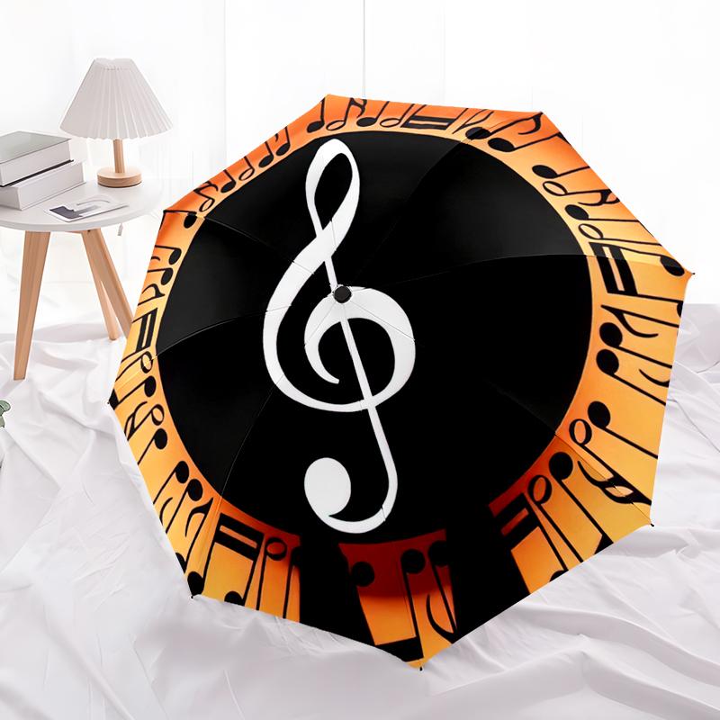 

1pc Music Theme pattern Umbrella Portable Folding Umbrella Iron Frame Hole Bone Structure Outdoor Home Umbrella