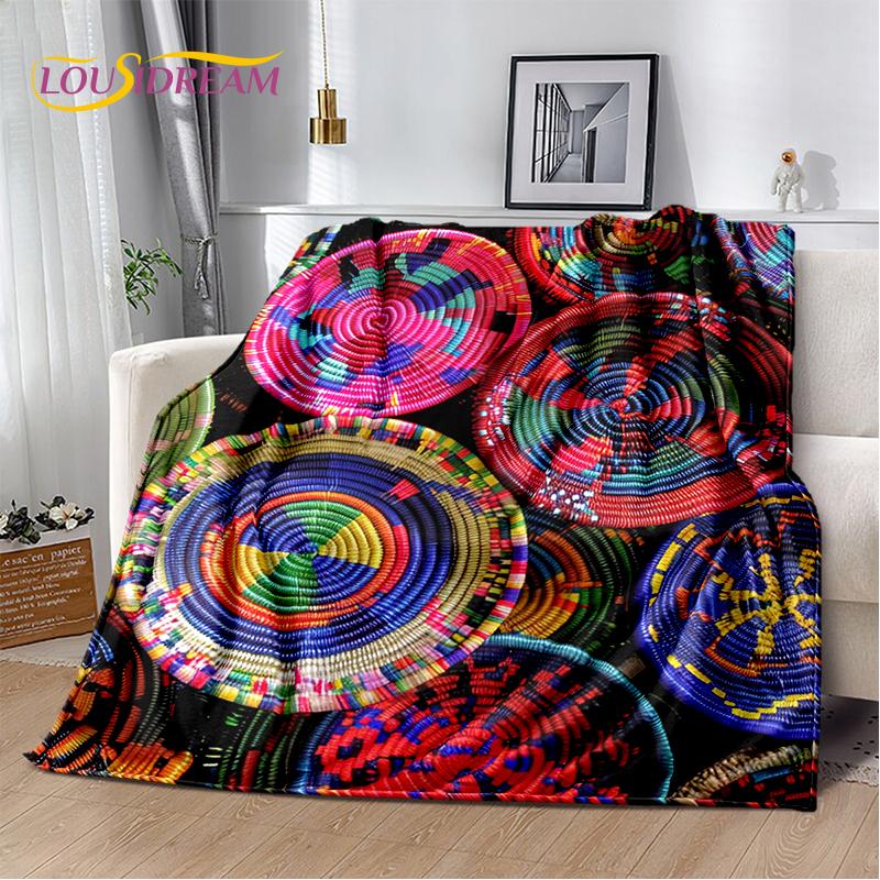 Cestas de Arte Tejido de Flores Coloridas 3D Etiopía, Manta Suave de Felpa Mandala, Manta de Franela para Sala de Estar, Dormitorio, Cama, Sofá