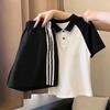 Korean Style Girls' Patchwork Lapel T-shirt & Shorts Set – Trendy Summer Two-Piece for Kids