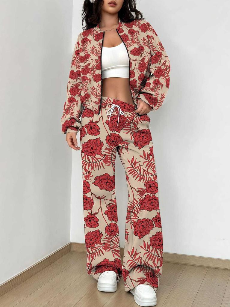 1116 New Popular Autumn and Winter New European and American Women's Clothing Flower Printing Suit Women