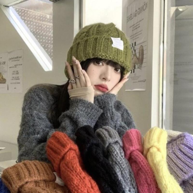 Women s Winter Label Patch Knit Bucket Beanie Hat brown