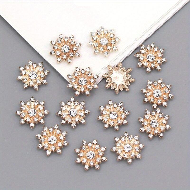 10pcs Snowflake Cabochon Metal Base Strass Glitter Rhinestone Buttons for Clothing Shoes Bags Accessories DIY Crafts