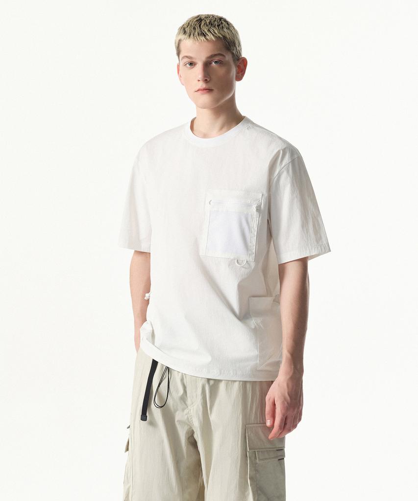 MUSINSA STANDARD [City Leisure] Utility Mesh Pocket Woven T-Shirt [White]