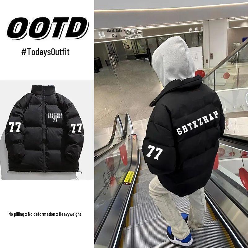 Unisex Autumn/Winter Thickened Cotton Padded Jacket with Letter Print