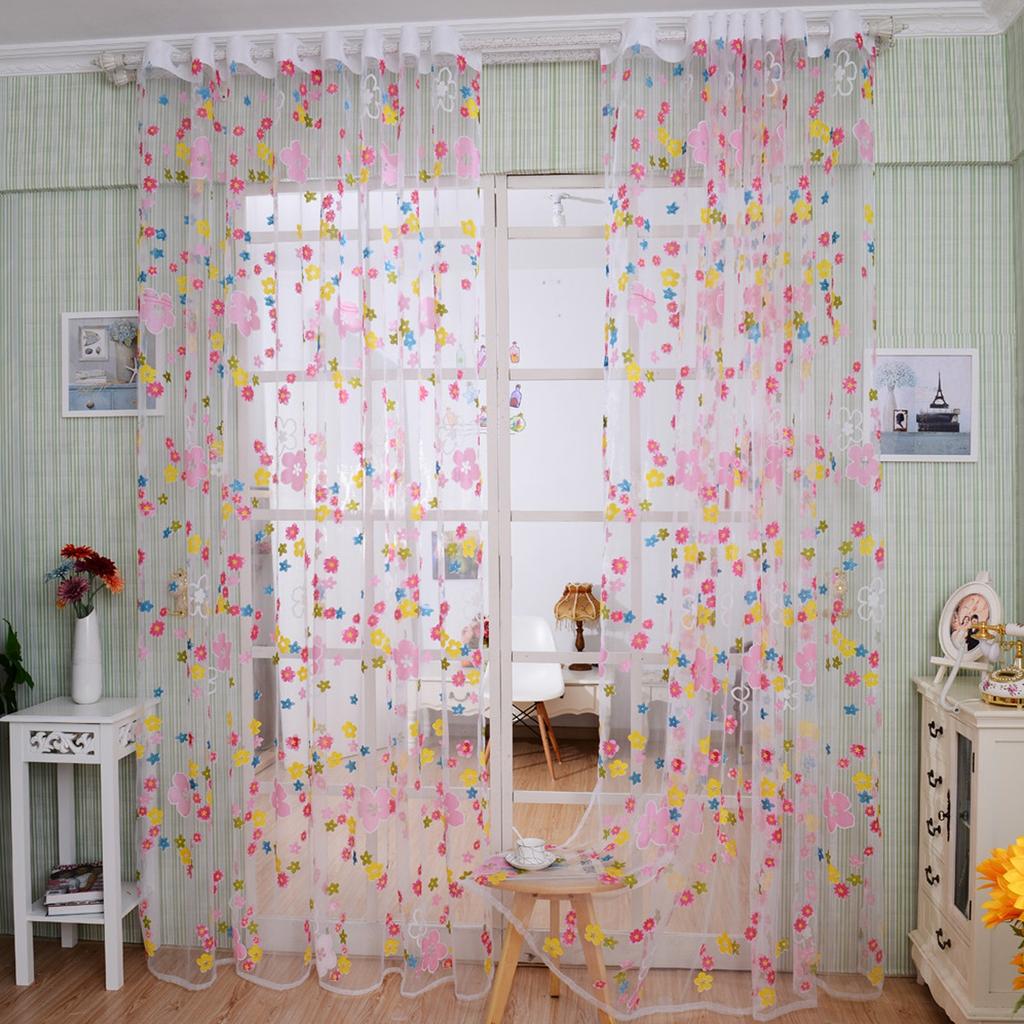 Rural Small Flowers Voile Tulle Room Window Curtain Sheer Voile Panel Drapes Curtain