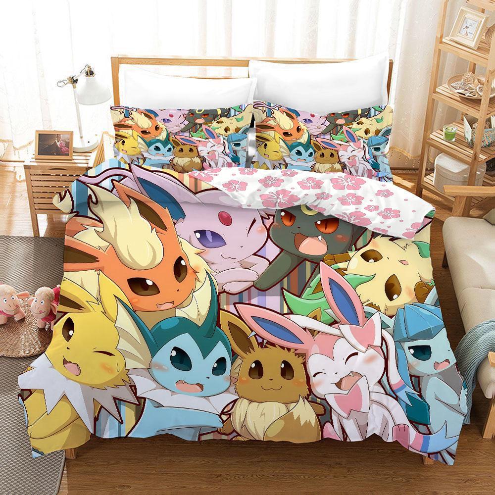Bedding Set Anime Cartoon 3Dpokemonzd Children Bedroom Quilt Cover Boy Girl Bedclothes Single Double King Duvet Cover Gift