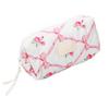 Quilted Travel Makeup Bag Floral Aesthetic Toiletry Pouch Cute Bow Cotton Cosmetic Bag for Women Girls