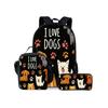 Cute Dachshund Print Cat Three Piece Backpacks Set for Boy and Girls Best Gifts 2D Flat Cartoon School Bag for Children