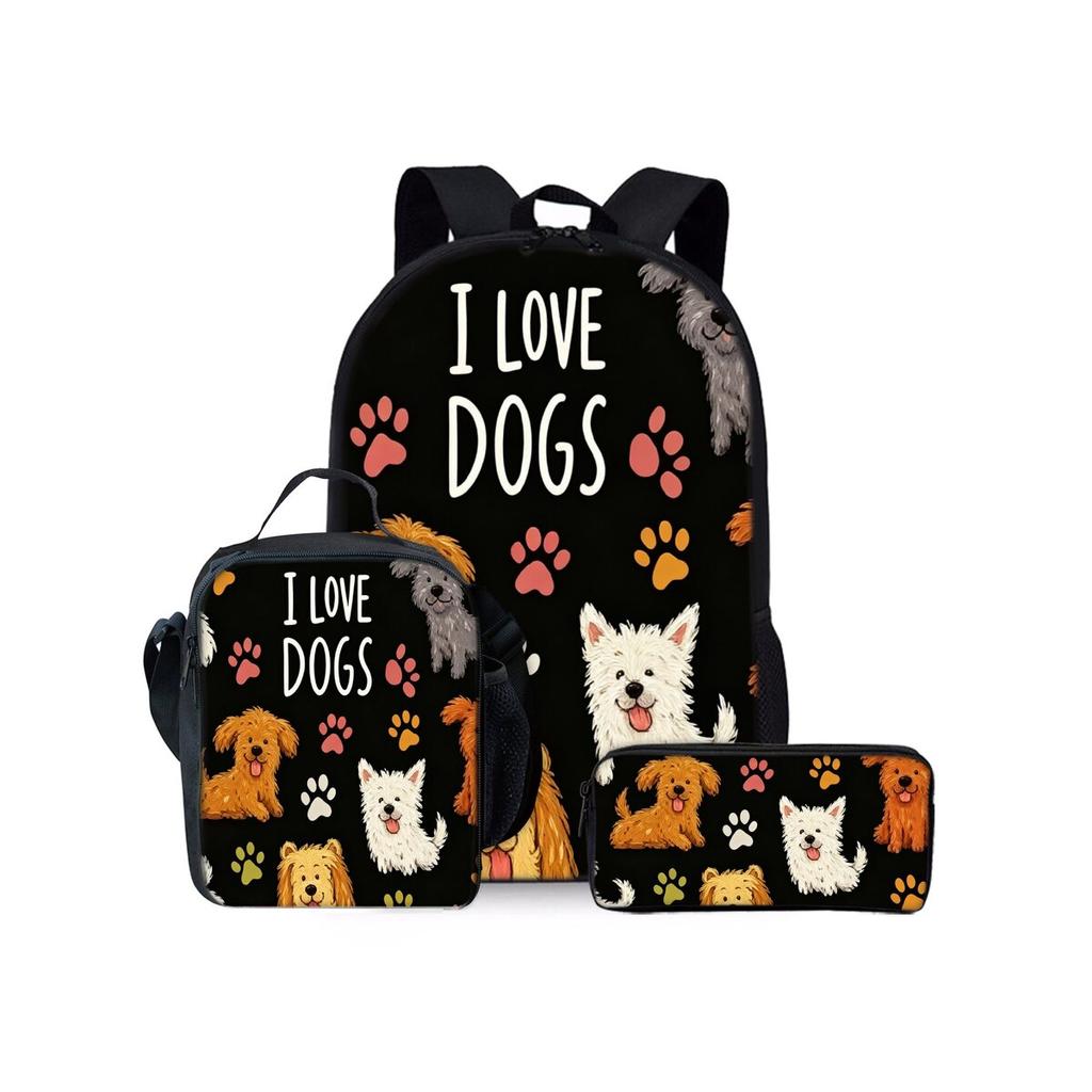 Cute Dachshund Print Cat Three Piece Backpacks Set for Boy and Girls Best Gifts 2D Flat Cartoon School Bag for Children