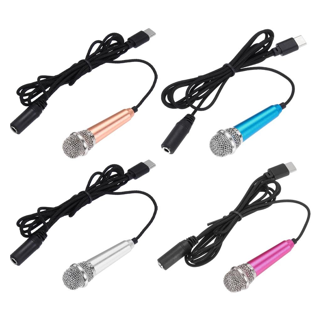 Uxcell Mini Compact Microphones for Hot and Pack of 4 Microphones, Phones, Type-C, Recording, Gold, Silver, Pink, Blue,