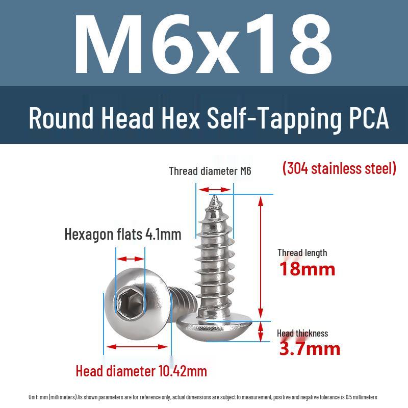 Yigu 304 Stainless Steel Round Head Self-Tapping Allen Screw, M2-M6